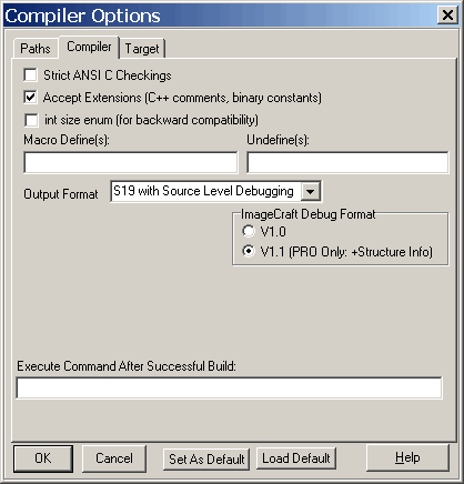 ICC Options Dialog - Compiler tab