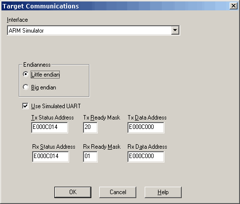 Simulator setup dialog
